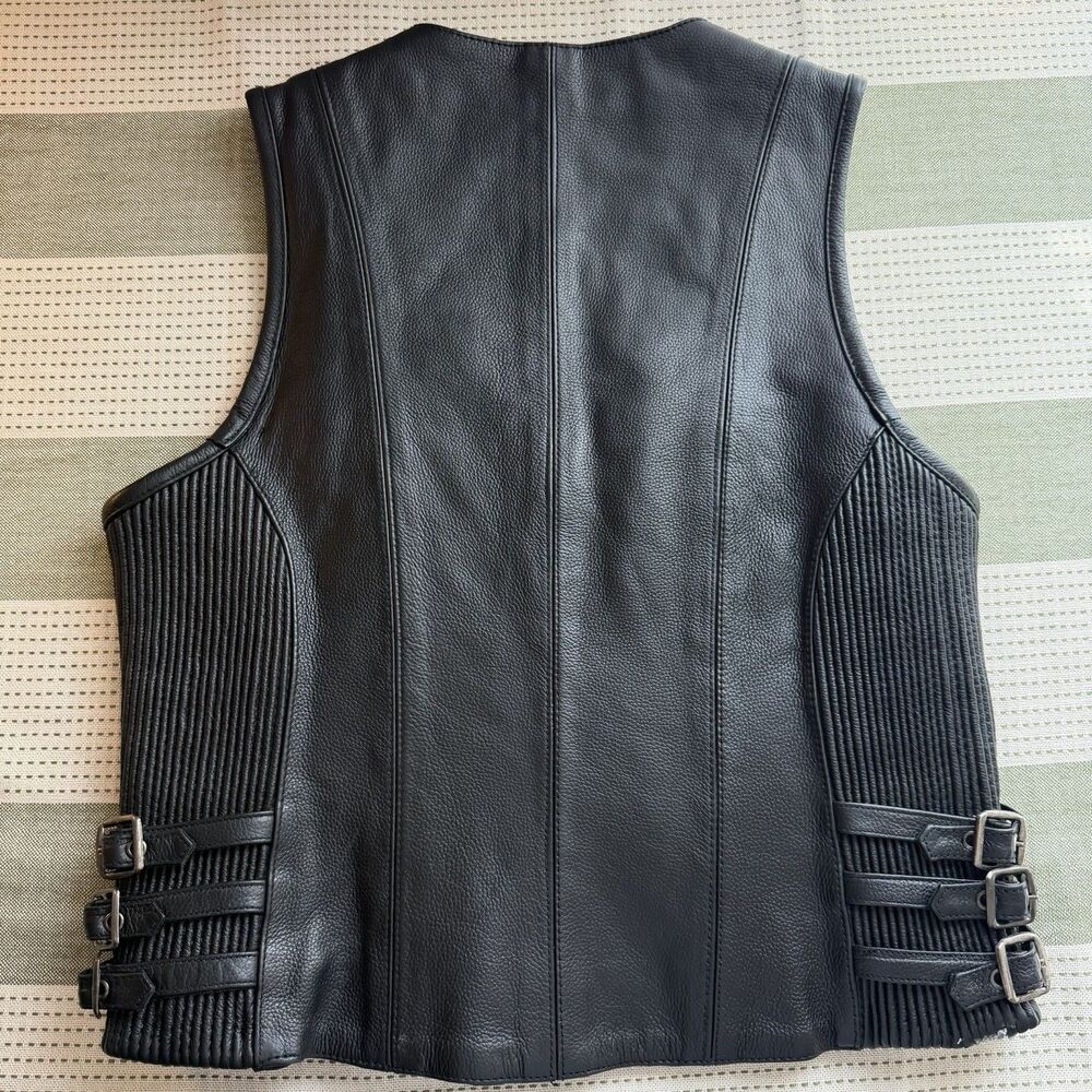 Street & Steel Black Leather Biker Vest Zip Up Women’s L - Picture 5 of 10